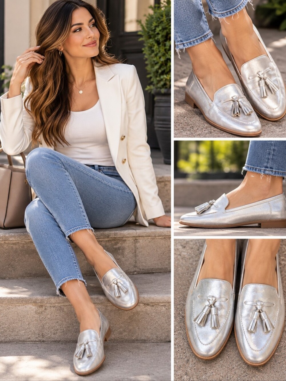 Talbots Silver Tassel Leather Loafers